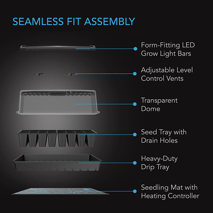 AC Infinity Germination Kit with Humidity Dome, Heat Controller and LED Grow Light Bars, 6x12 Cell Tray (72 Site)