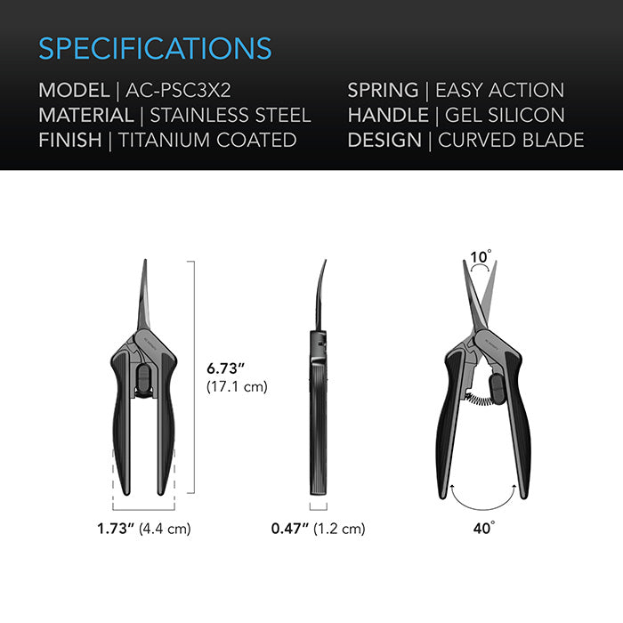 AC Infinity Stainless Steel Curved Pruning Shear, 6.6" Blade, Pack of 2