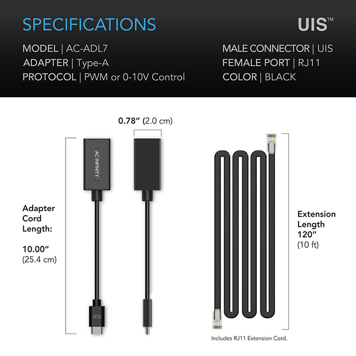 AC Infinity UIS Lighting Adapter Type-A for Lights with PWM or 0-10V Dimmers