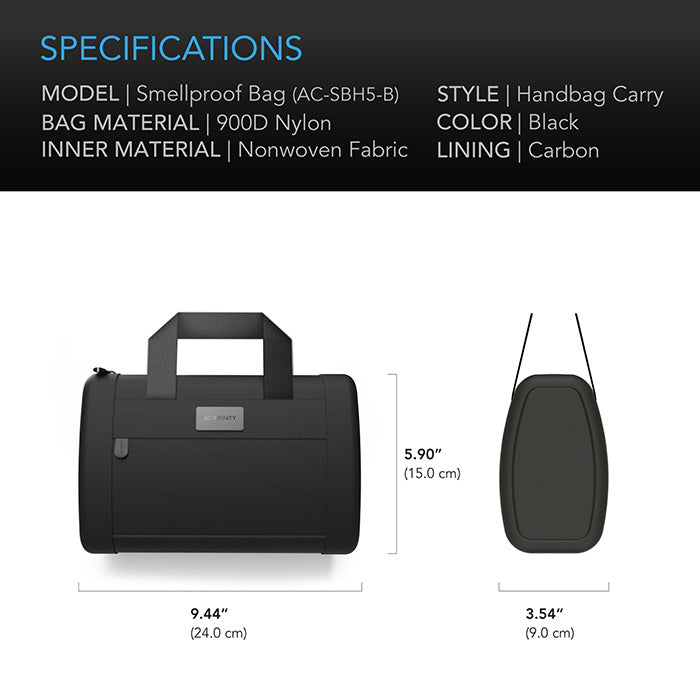 AC Infinity Smell Proof Hand Bag, Black