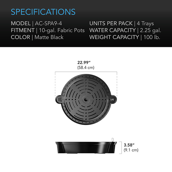 AC Infinity Self-Watering Fabric Pot Base, XL, Pack of 4