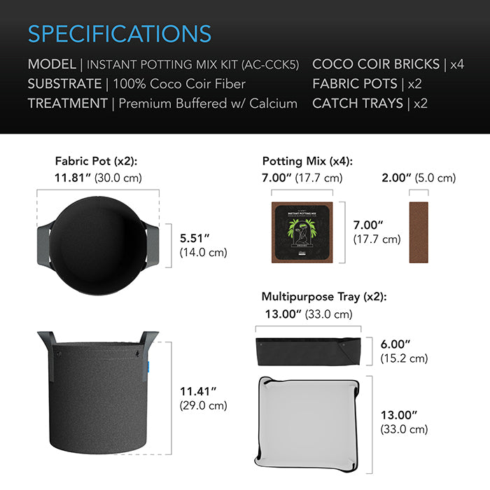 AC Infinity Instant Potting Mix Kit, 2-Plant Starter Set
