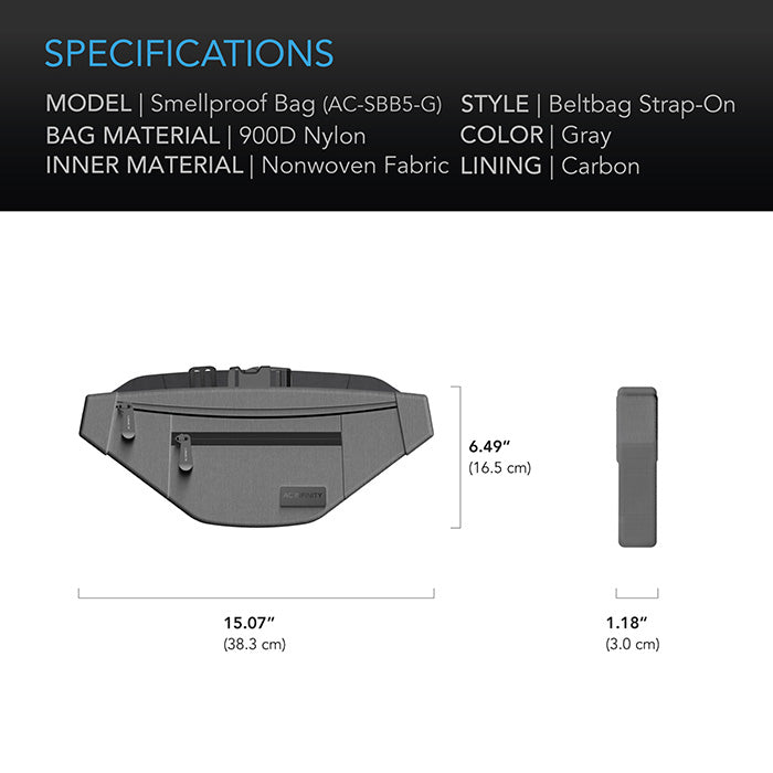 AC Infinity Smell Proof Belt Bag, Gray