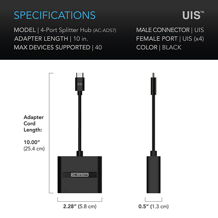 AC Infinity UIS Splitter Hub 4-Port, Adapter Dongle for Shared Programming