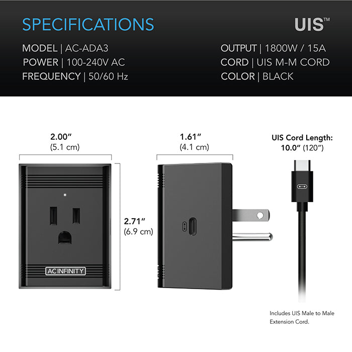 AC Infinity UIS Control Plug for Outlet-Powered Equipment