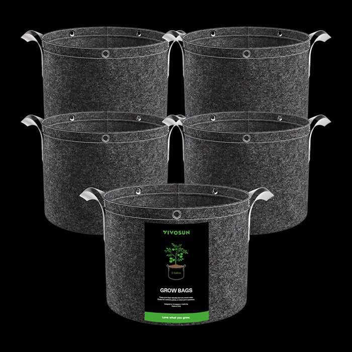 Vivosun Thick Nonwoven Fabric Pot with Handles & Multi-Purpose Rings, Pack of 5