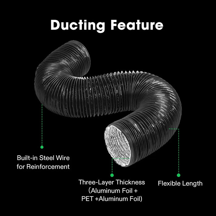 Vivosun Black Non-Insulated Flex Air Aluminum Ducting, 4" x 8'