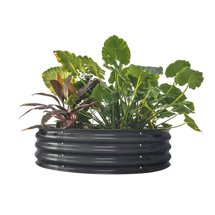 Vego Garden 11 Inch Tall 42 Wide Round Metal Raised Garden Bed- Modern Gray