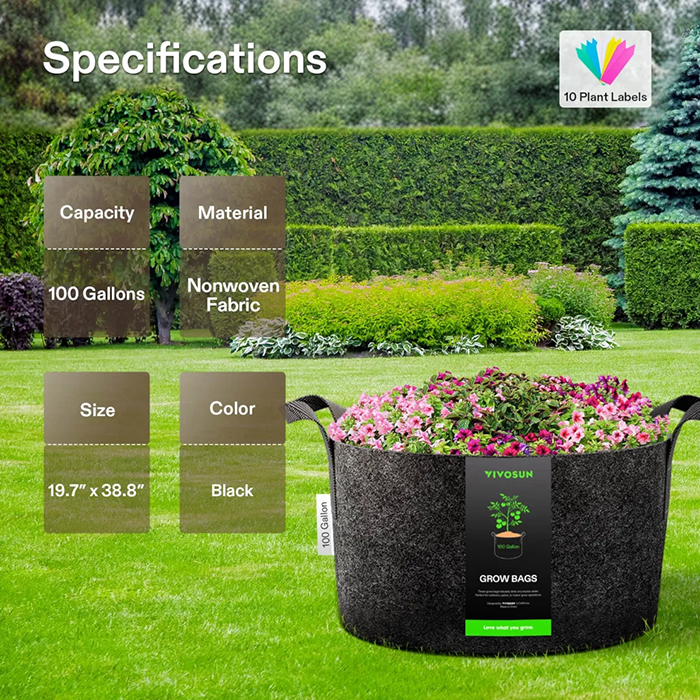 Vivosun Thick Nonwoven Fabric Pot with Handles, 100 Gallon